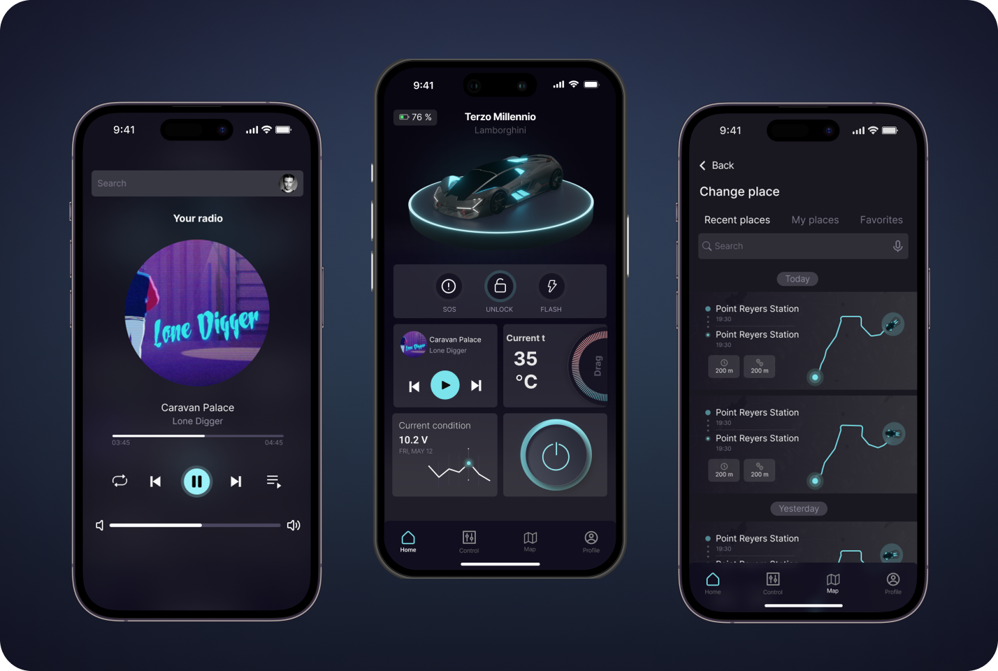 Control Car App Phone Mockups