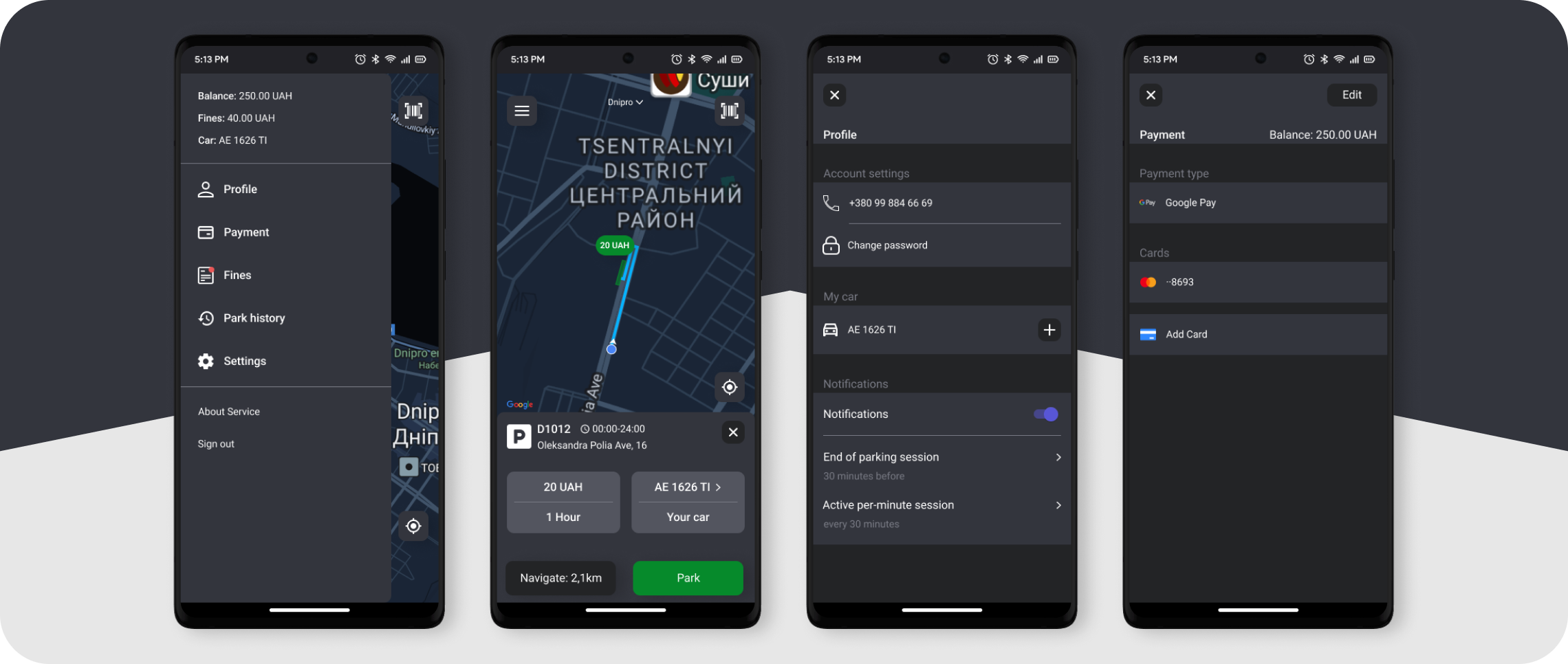Parkly App Map & Setup Screens